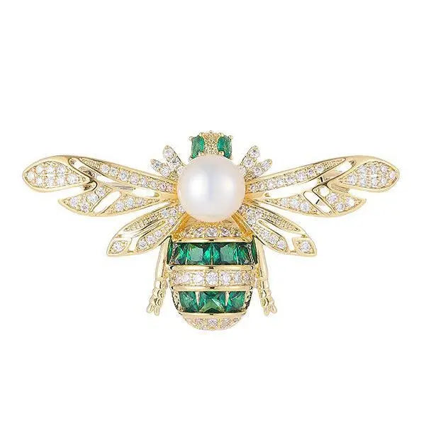 WS Crystal & Emerald Bee brooch