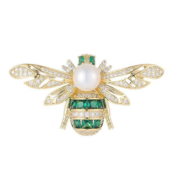Crystal & Emerald Bee brooch