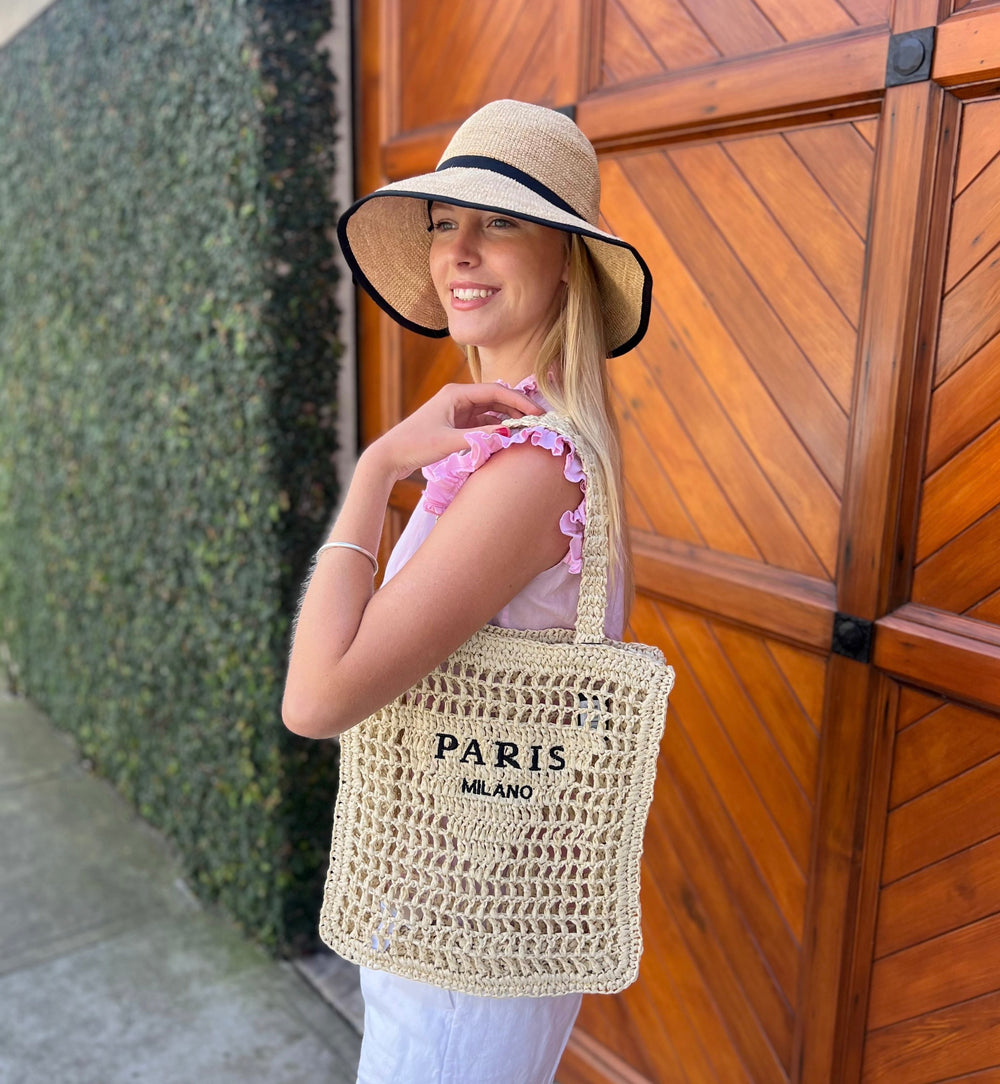 WS Paris Milano Crotchet Straw Tote Bag - Natural