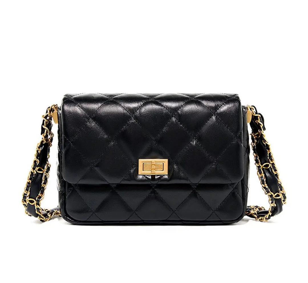 Francine Quilted Leather Shoulder Bag - Black