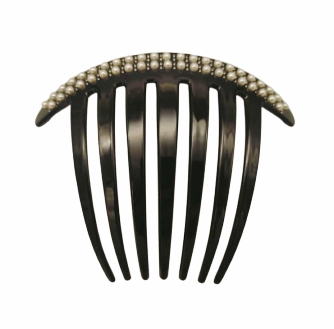 Premium XL Acetate Pleat Comb - Black with double pearls