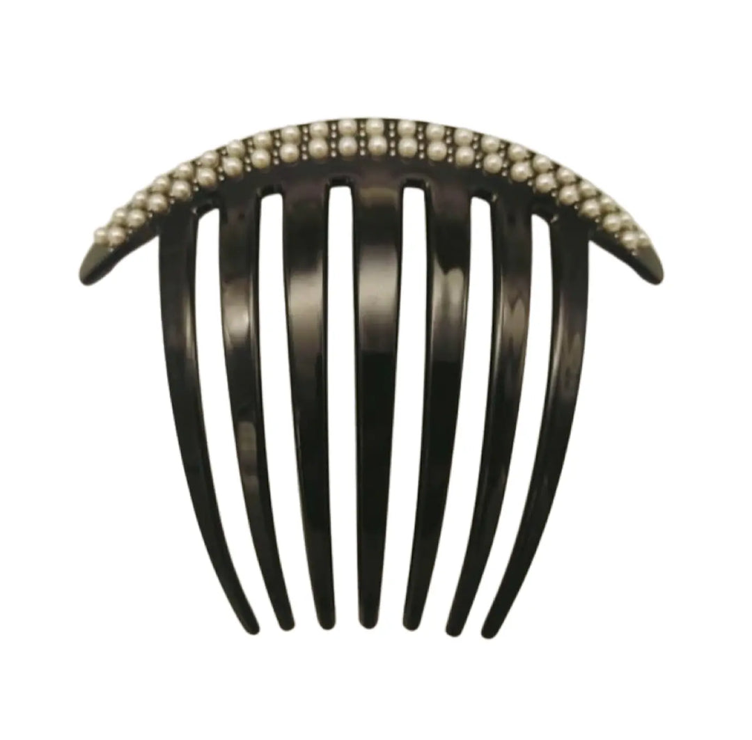 Premium XL Acetate Pleat Comb - Black with double pearls