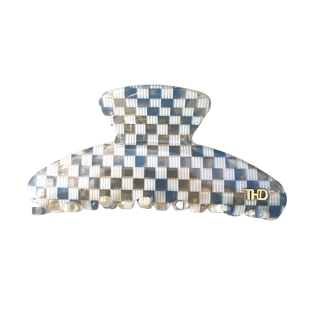 Classic Large Acetate Hair Claw -  Blue/white check Paros HairFlairAus by THD