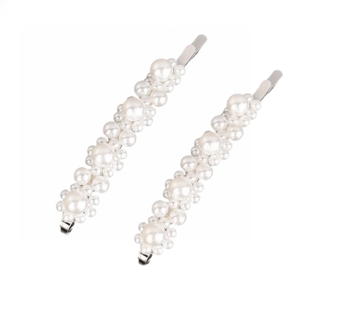 WS - Pearl Flower Hair bobby pin silver - 2pce 746935190965