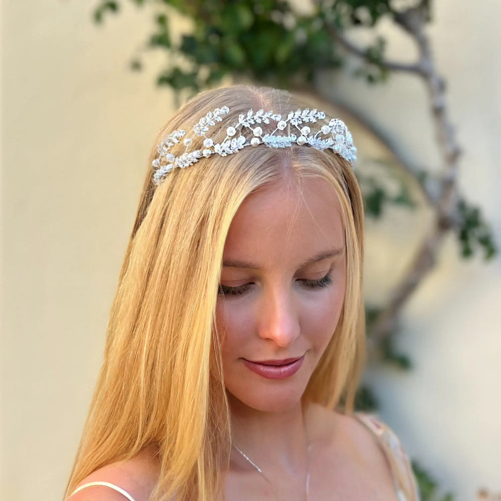 WS The Vienna Crystal & Pearl Tiara - Silver