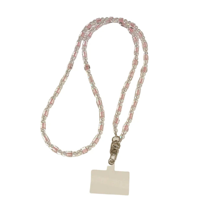 Premium Crystal Crossbody Phone Strap - Pink & Silver