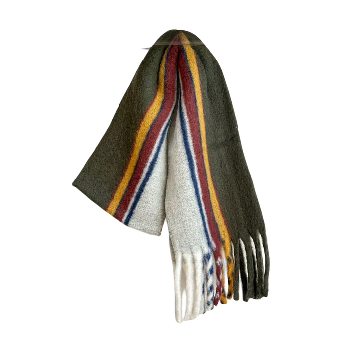 Cuddly Woolblend Scarf - Olive, white, yellow