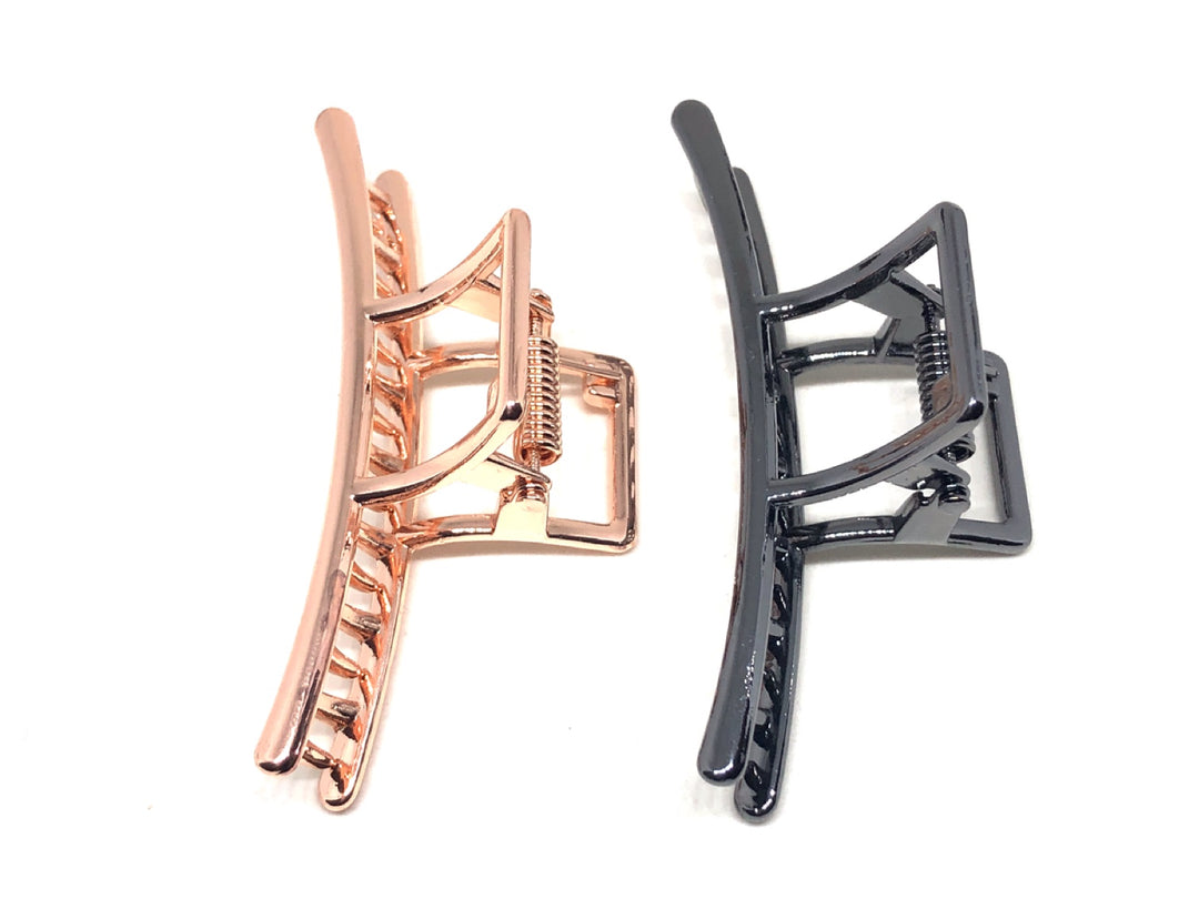 Medium line hair claws in hermatite & rose gold