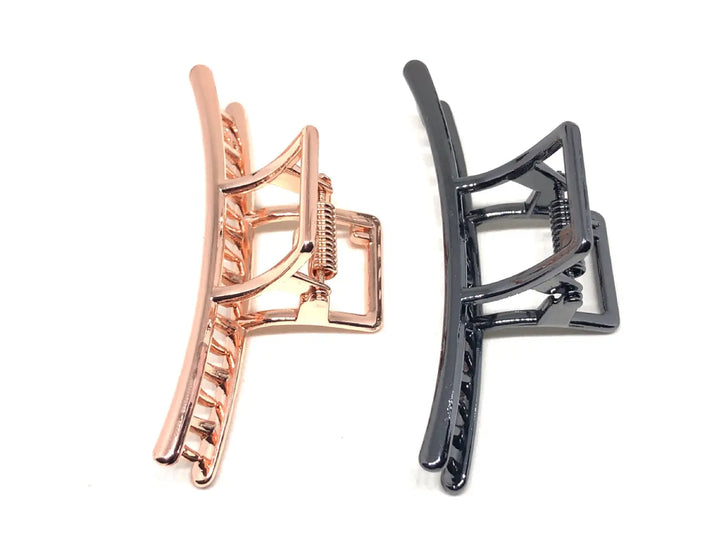 WS - Medium Line Metal Hair Claw - 2 Pce - Hermatite & Rose Gold
