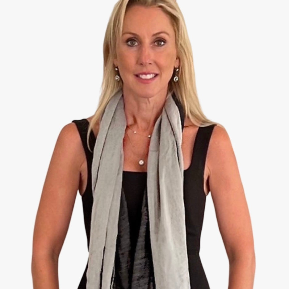 Scarf - Unisex Cashmere/ Mulberry Silk Scarf in Black & light grey