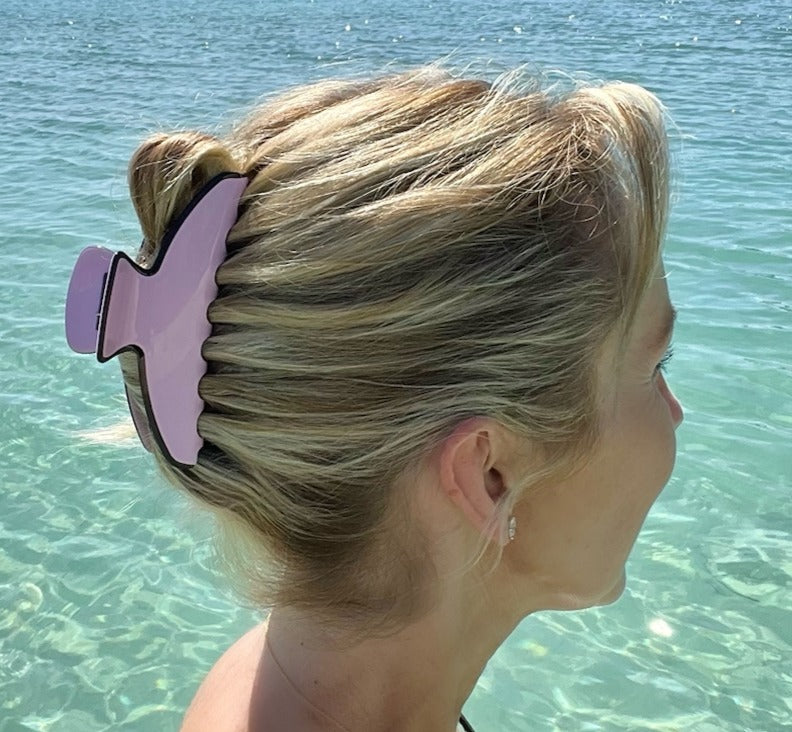 Oversized Hair claw in Pirouette Pink with Black Trim