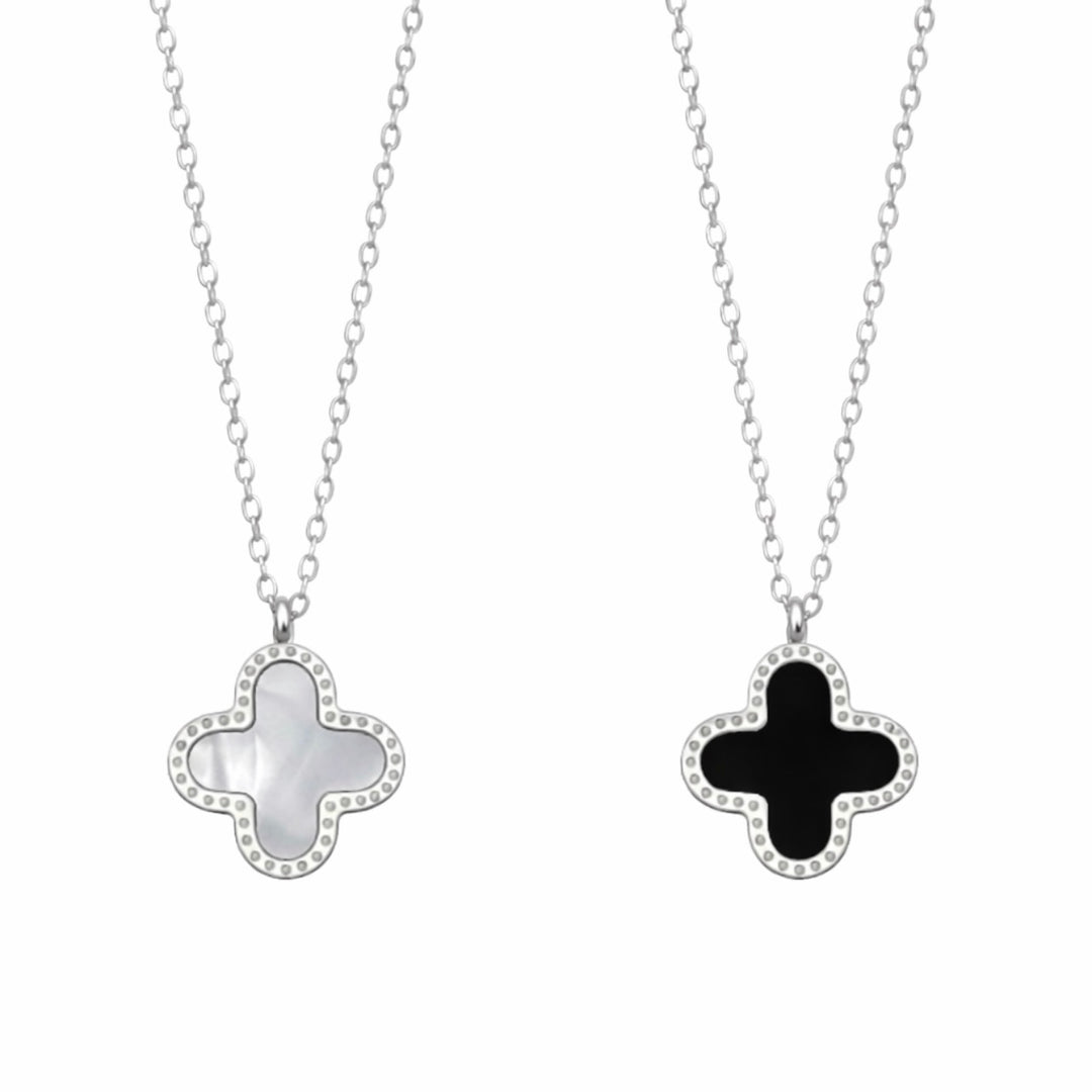 WS - Cross silver pendant silver necklace with reversible White & Black Charm