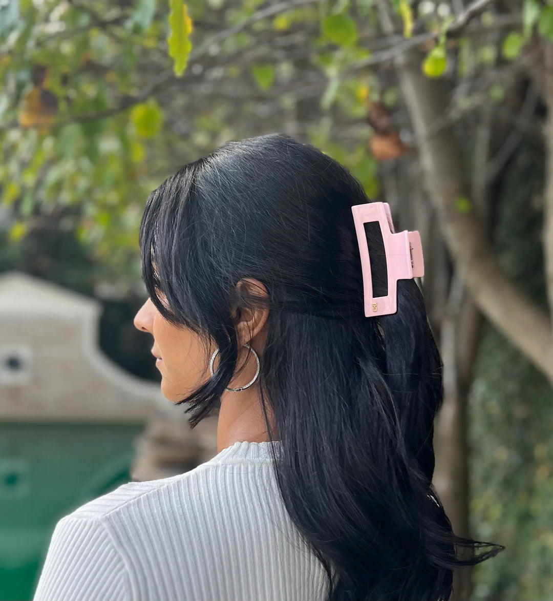 Oversized Acetate Rectangular Hair Claw Gossamer Pink