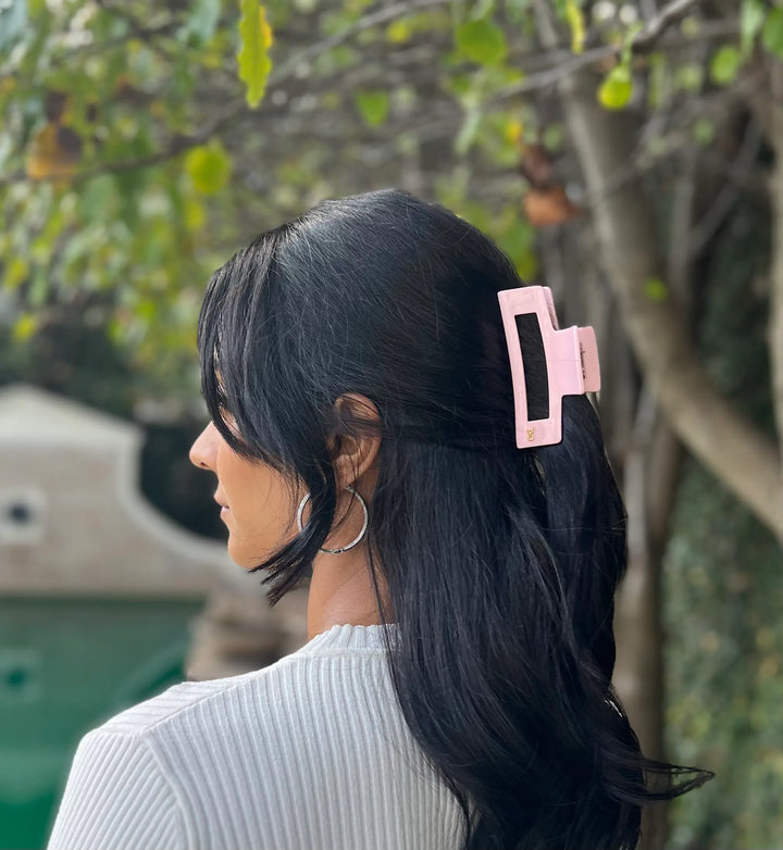 Oversized Acetate Rectangular Hair Claw Gossamer Pink