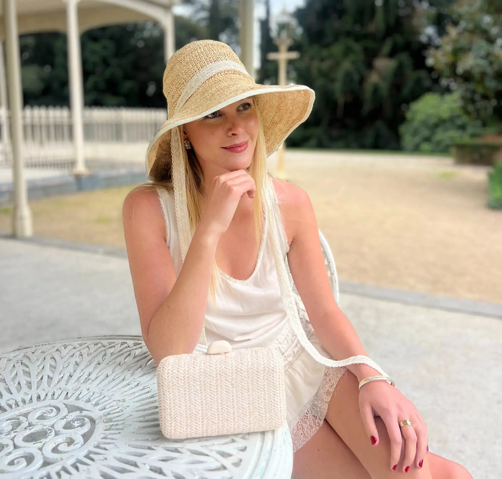 Anne Raffia Hat with cream Lace Bow