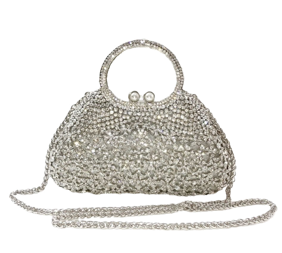 WS Cosette Diamond Handcrafted Clutch Bag Silver
