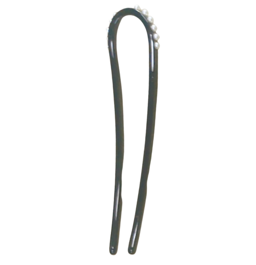 WS Acetate Chignon Pin - Black with pearls 757953171027