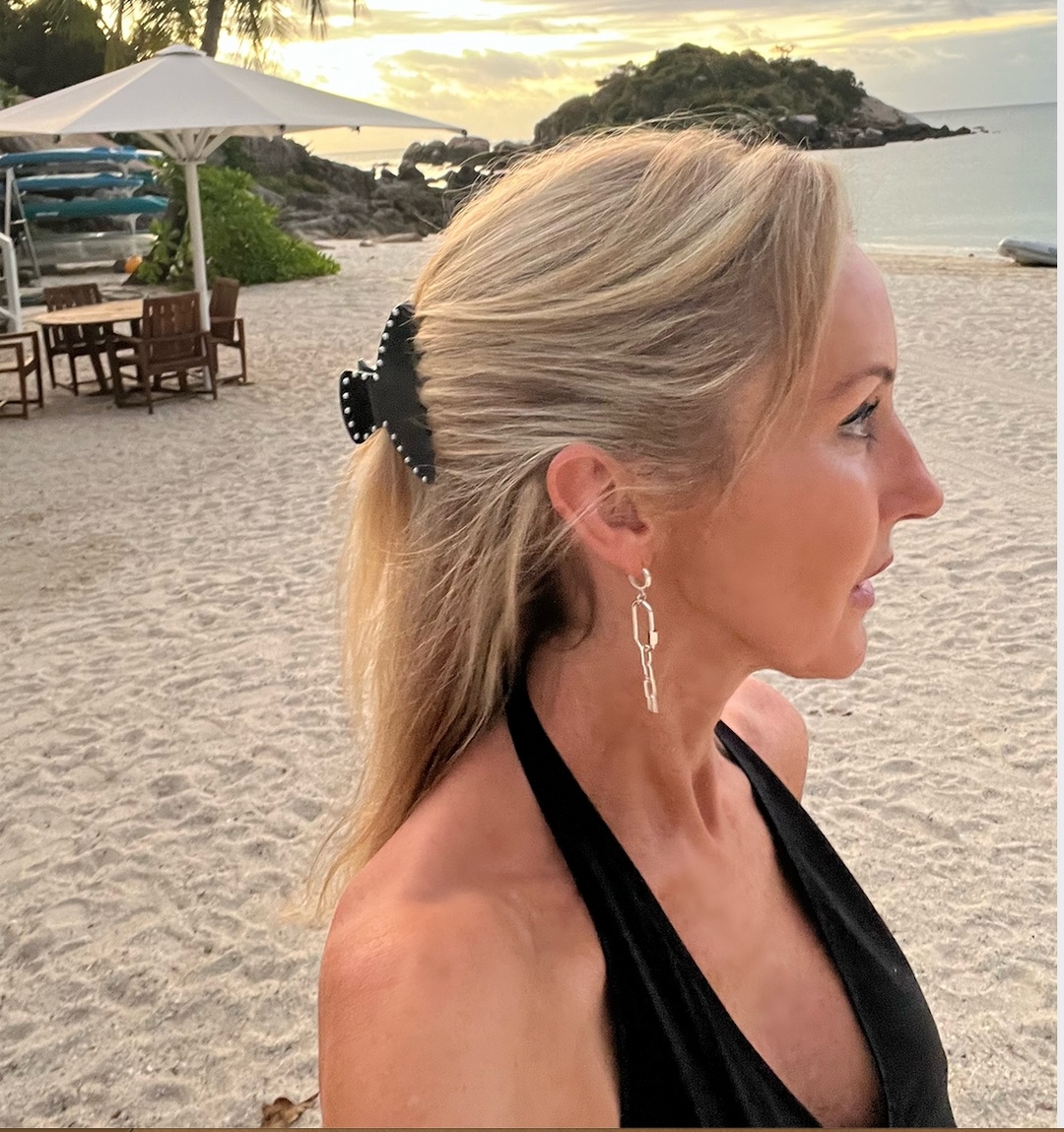 Premium large Acetate Hair Claw in black with pearls