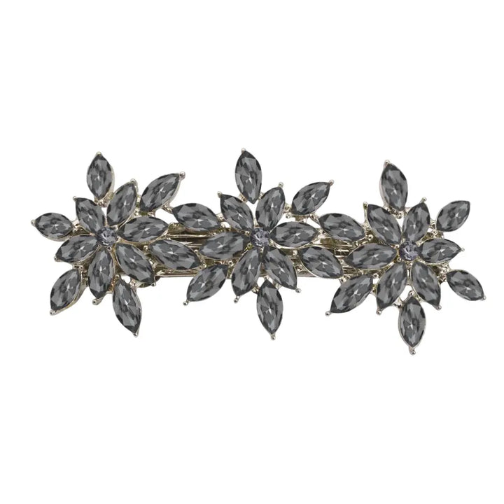 Flower Crystal Barrette - Grey