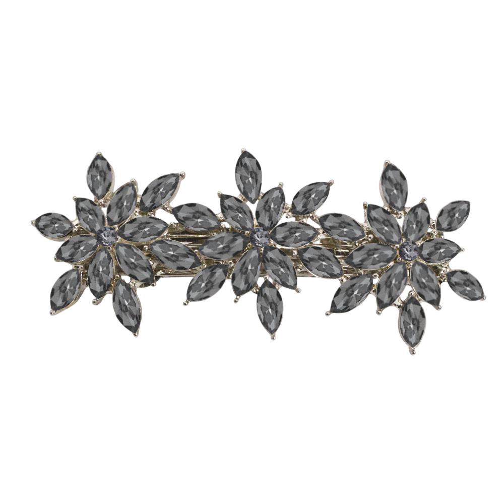 WS Flower Crystal Barette - Grey