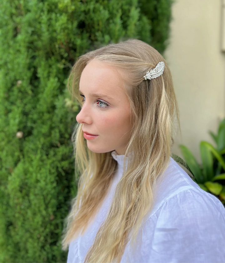 Hairpins - Silver Leaf with Crystals