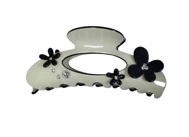 Premium Oversized Hairclaw with Swarovski Crystals & Flowers - Ivory