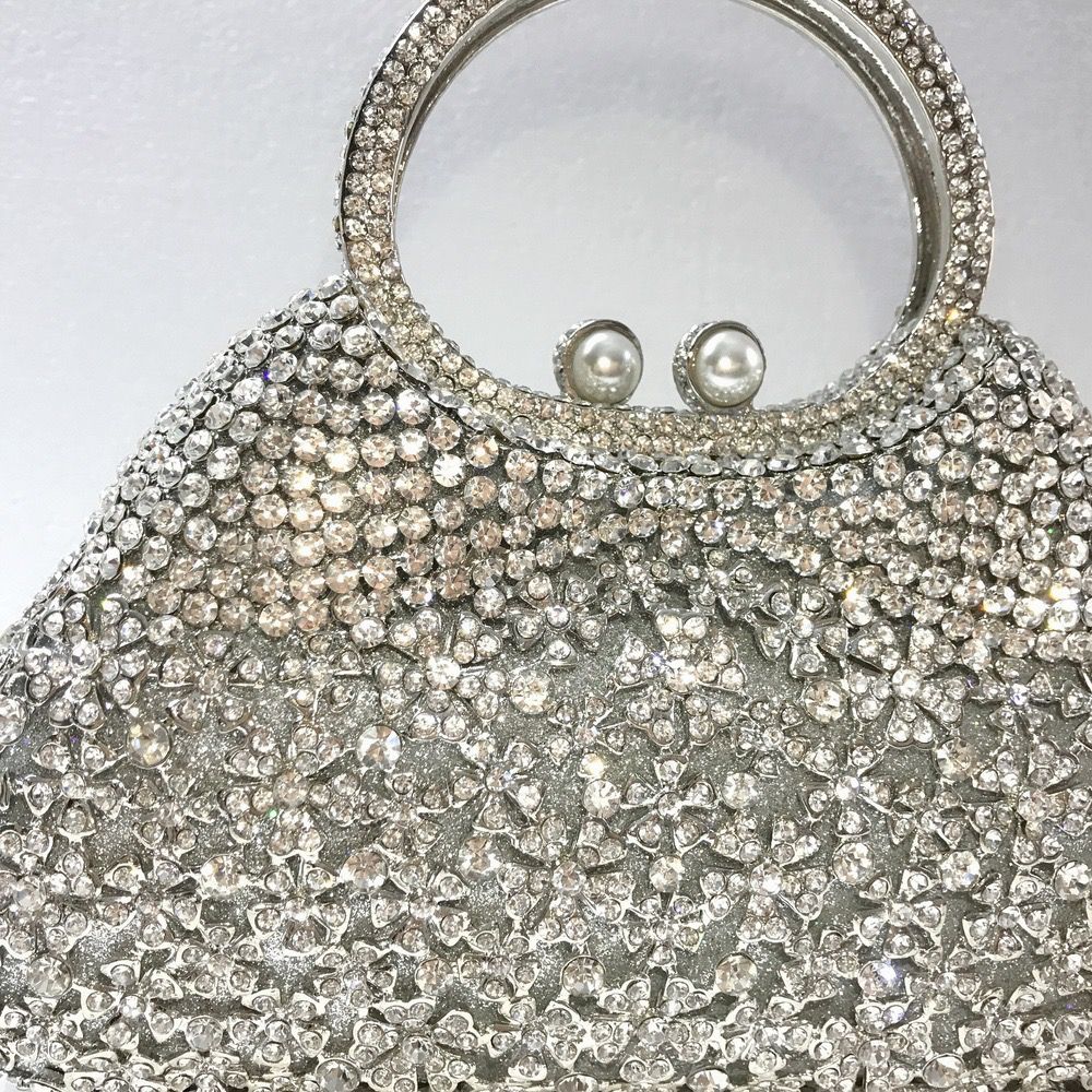Cosette Diamond Handcrafted Clutch Bag - silver