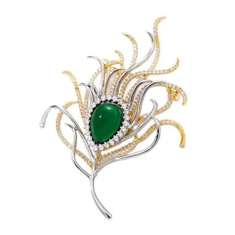 Brooch - Emerald Crystal Frond brooch