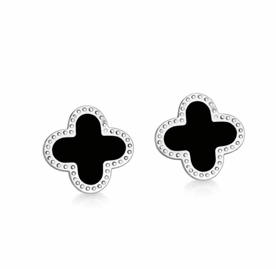 Cross earring studs in silver and black