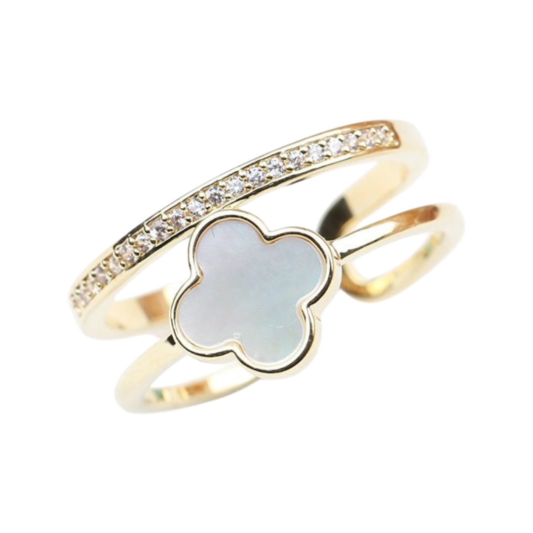 Cross ring in White & Rhinestones