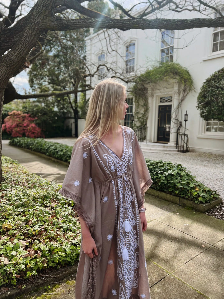 'Juliette' embroidered dress in French Linen