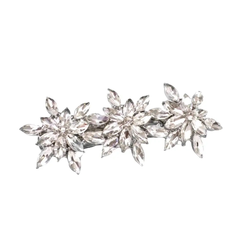 Flower Crystal Barrette -white