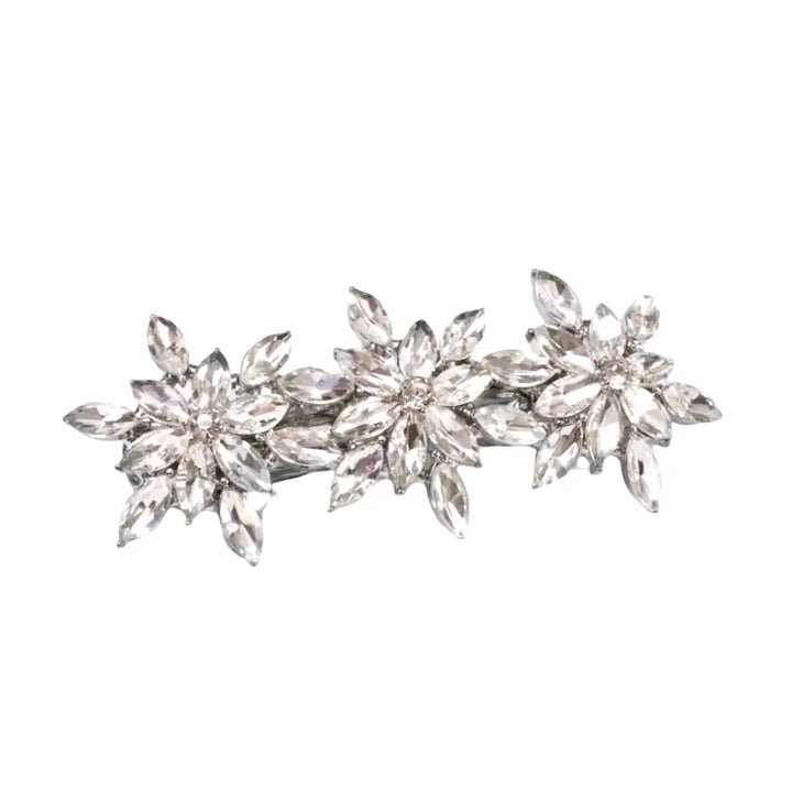 Flower Crystal Barrette -white