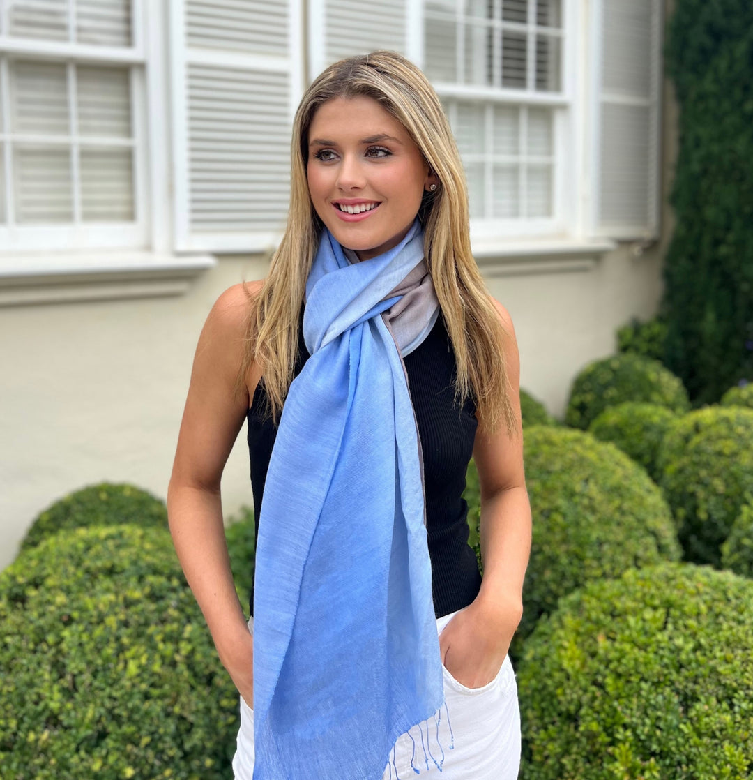 Scarf - Cashmere/ Mulberry Silk Scarf in Cereulean Blue/Classic blue