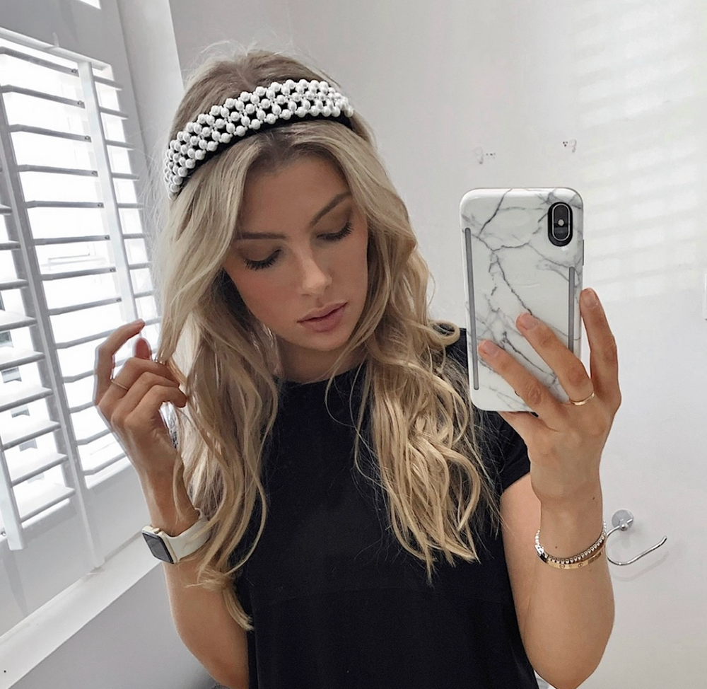 WS-  Premium Pearl & black Headband