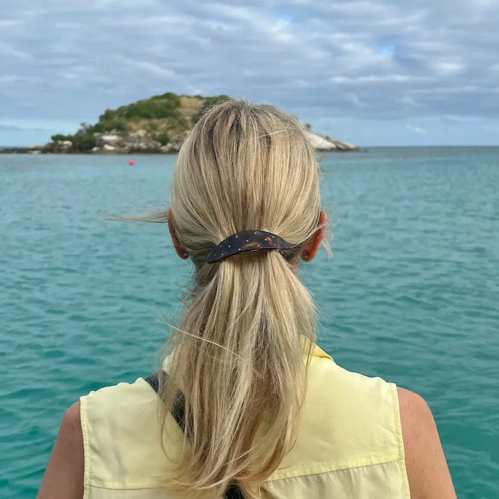 Acetate Barrette Oval & Crystal Dark Tortise