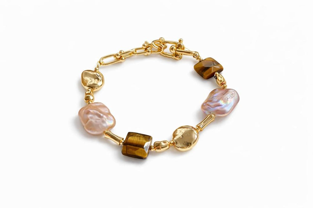 WS Solene pearl and tiger eye stone Necklace - Tania Hird Designs