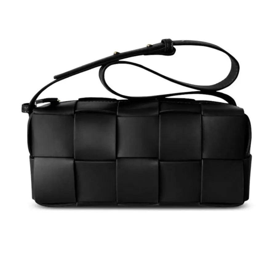 Woven Square Cowhide Bag - Black