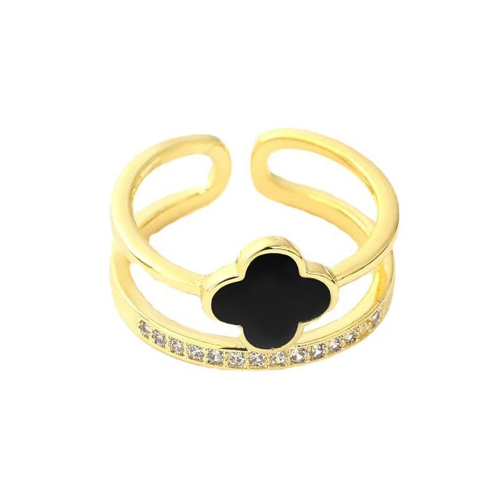 WS Cross ring in Black & Rhinestones