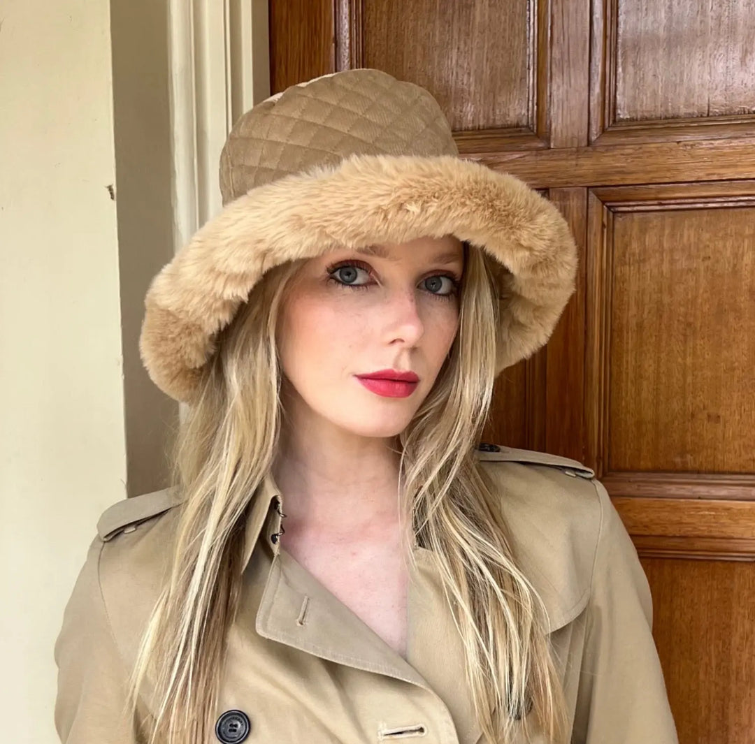Quilted Faux Fur Bucket Hat - Fawn