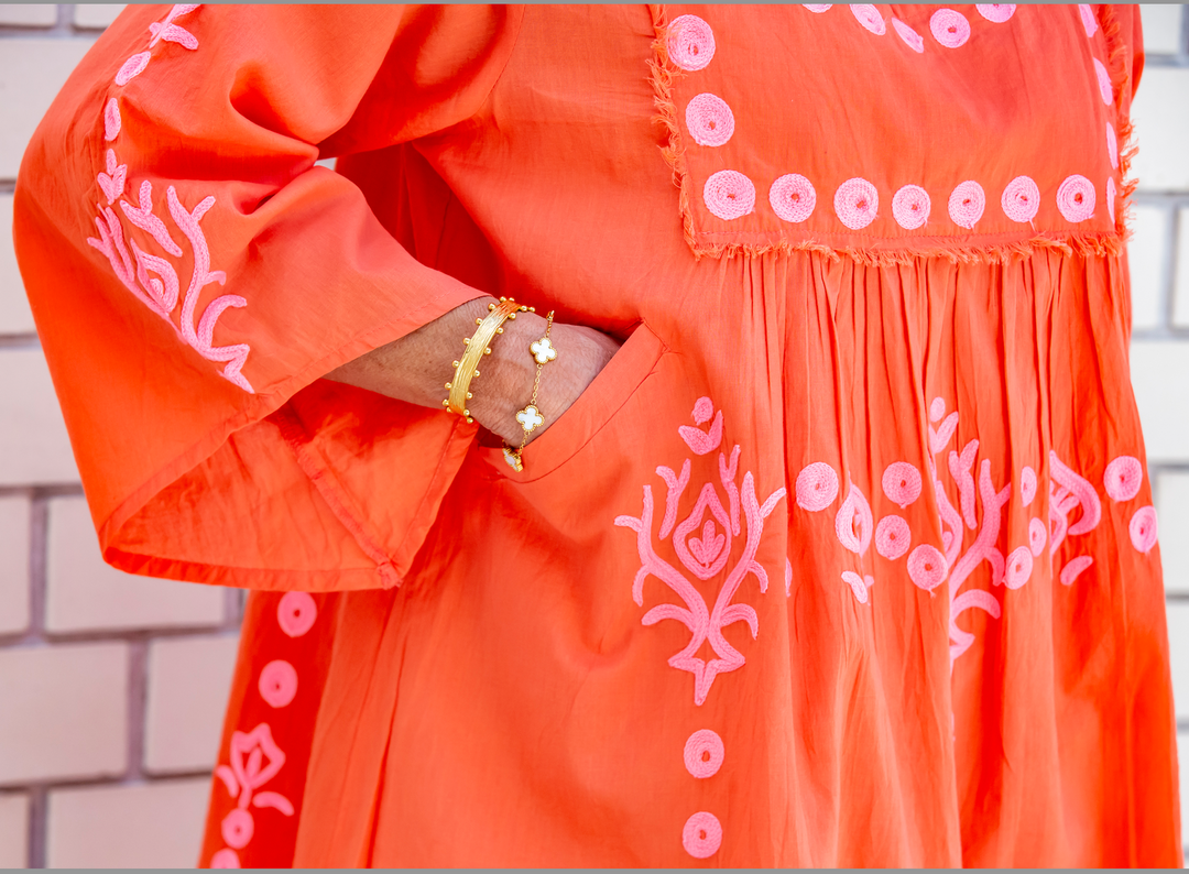 WS - Gaia embroidered dress in Tangerine & Pink 757953174103