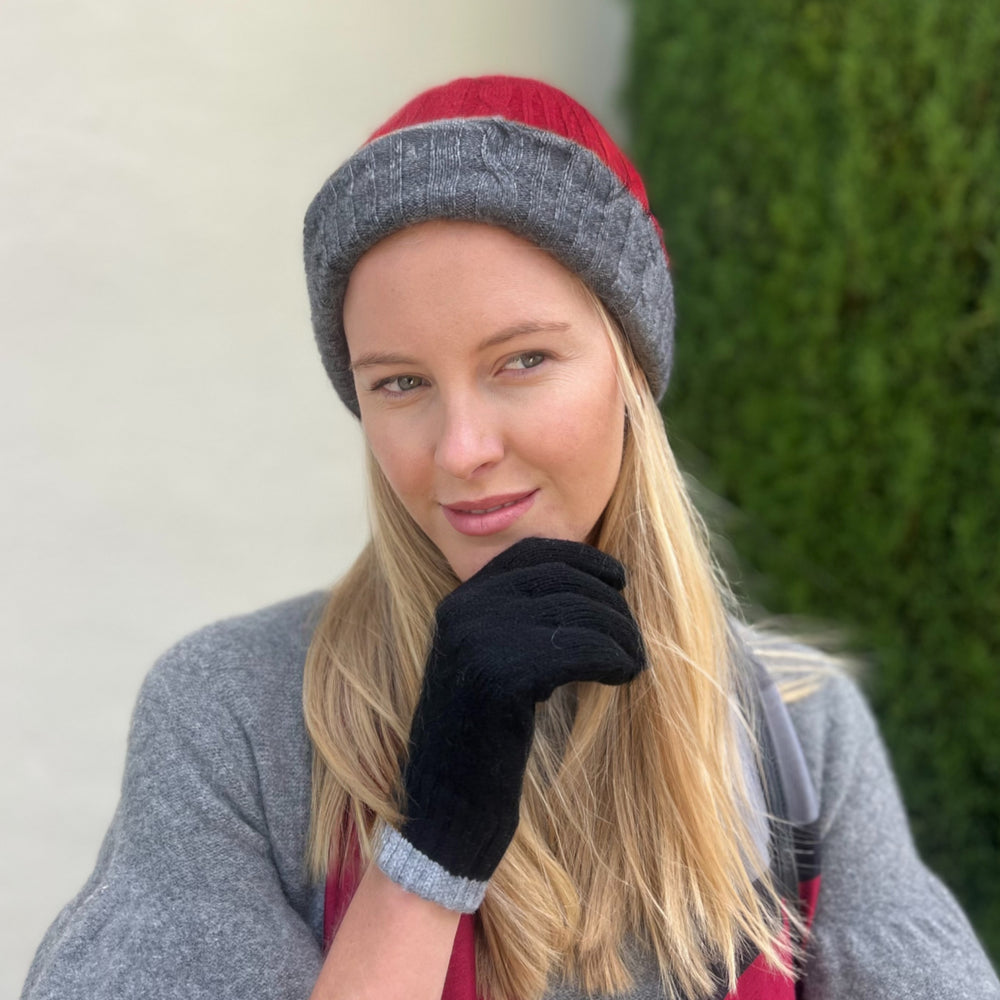 WS NY Unisex Wool glove M-L - Black/grey trim