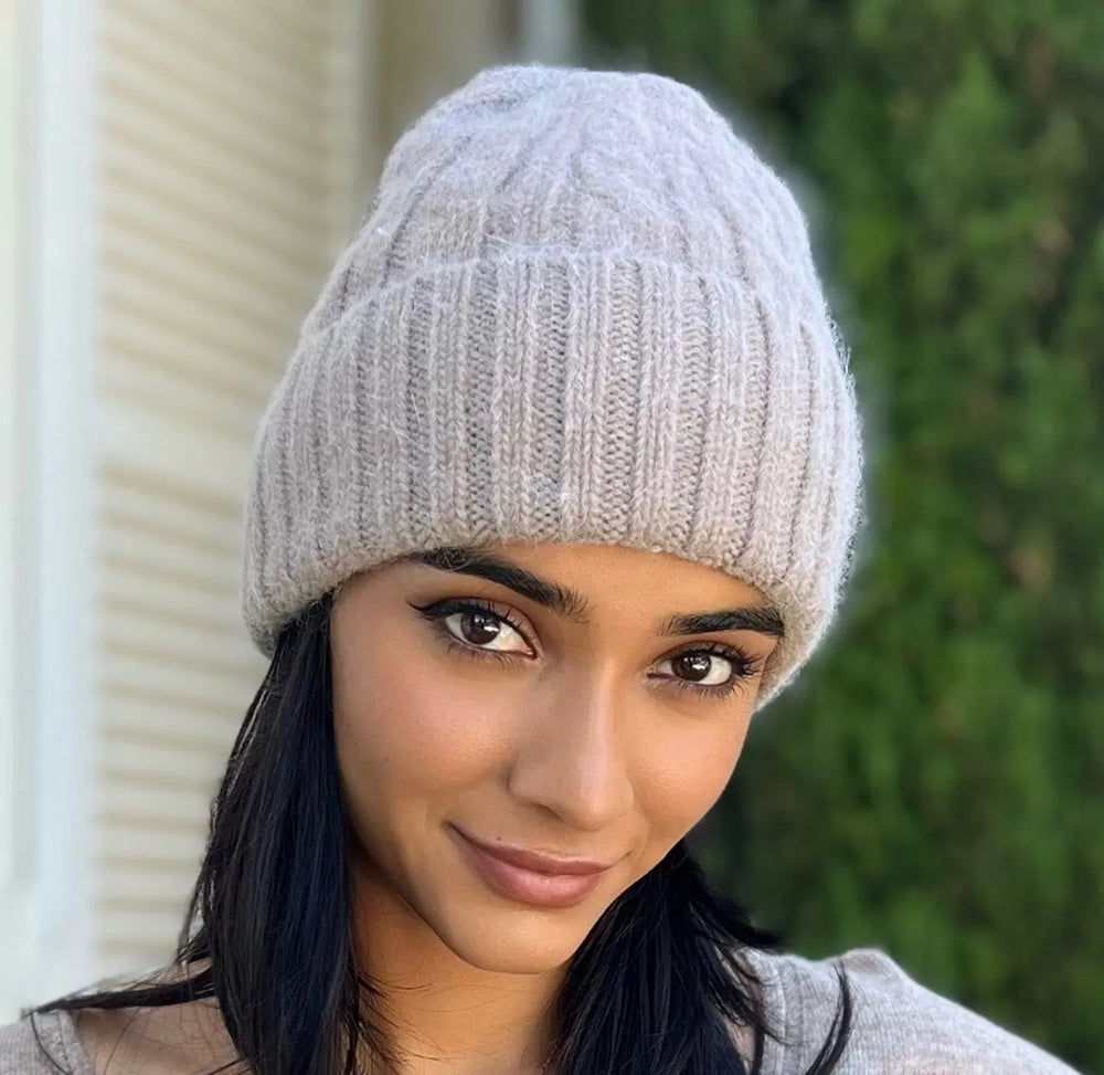WS- Cable Angora Blend knitted beanie - fawn
