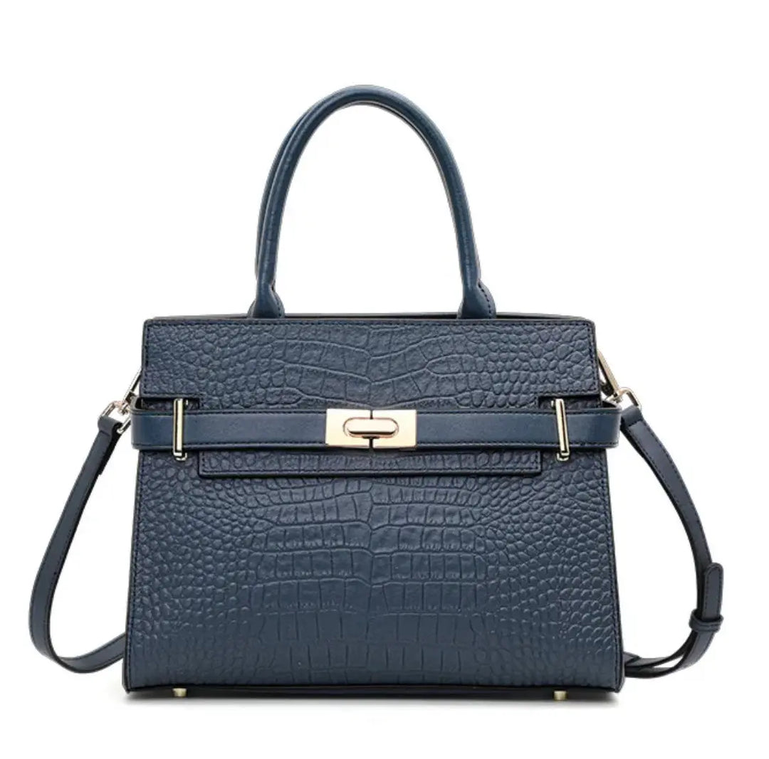 Alexandra Medium Cowhide Croc Tote Bag - Blue