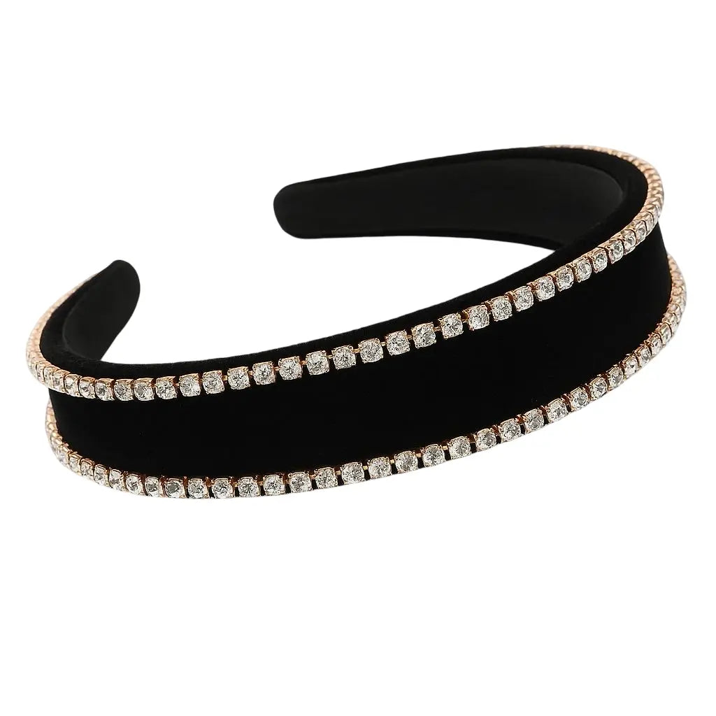 Headband Bling - Satin Crystals Black