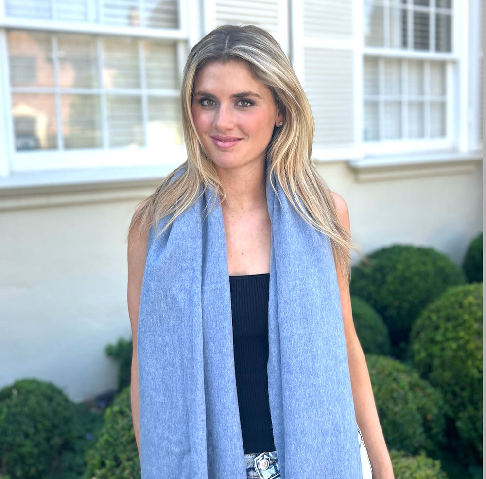 WS Premium Virgin 100% Wool Blanket Scarf- Hazy Blue 746935192136