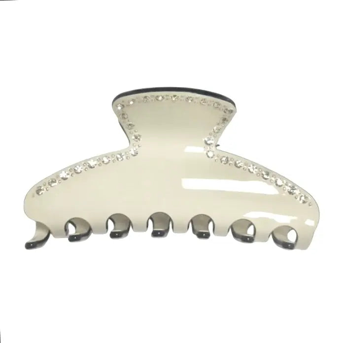Mary Large Acetate Hair Claw with Crystals - Ivory