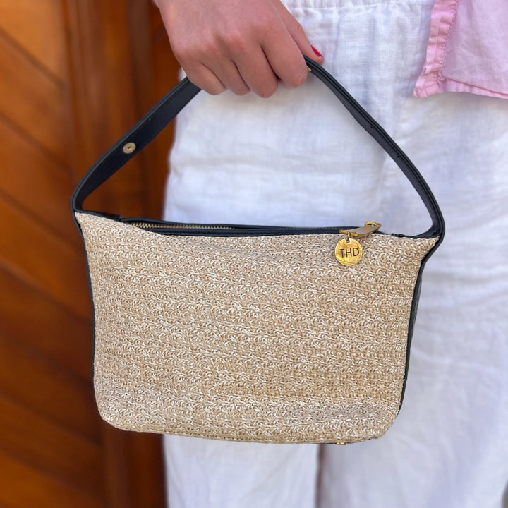WS Bodicia - Straw Crotchet & Black Vegan Shoulder Bag - Image 1