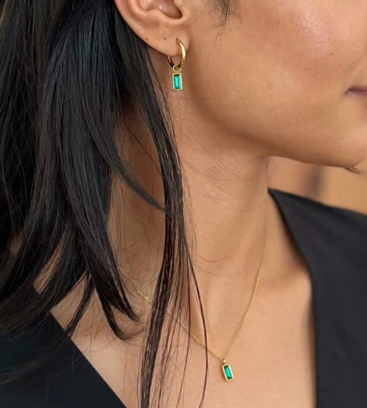 Baguette Necklace on Gold -Green