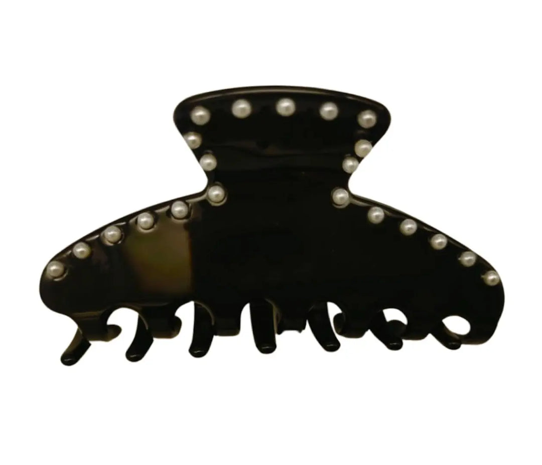 Premium large Acetate Hair Claw in black with pearls